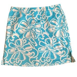 Valerie Steven’s Y2K Blue + White Cartoon Hawaiian Cotton Blend Skort, Size 10